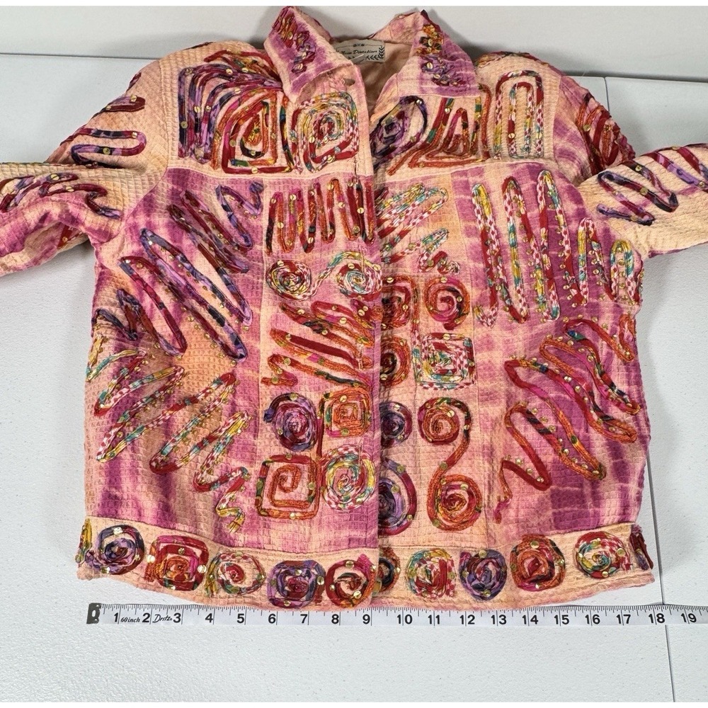 Boho Embroidered Sequin Jacket Quilted Festival Hippie Artwear Womens L - Picture 8 of 12